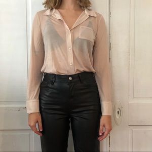 urban outfitters semi sheer gold button down